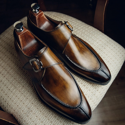 Regale Burnished Leather Double Monk Shoes