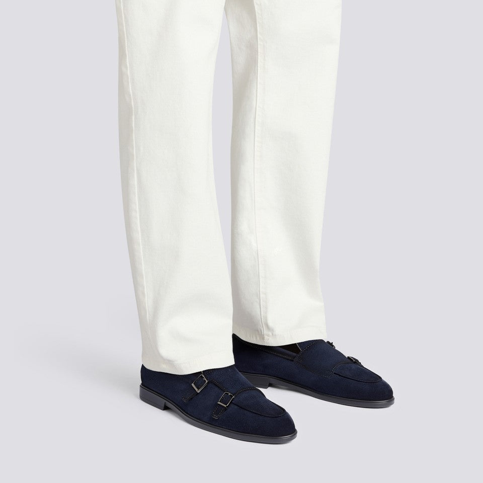The Midnight Navy Suede Double-Monk Loafer