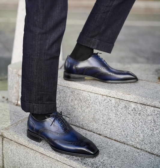 Handmade Bespoke Men's Premium Italian Blue Leather Shoe