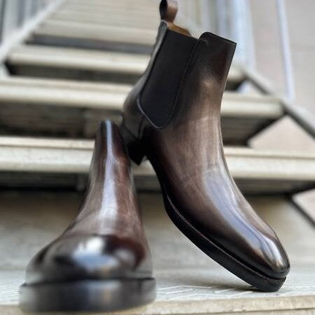 Lusso | Fino Dark Charcoal Grey Patina Finished Leather Chelsea Boot For Men's