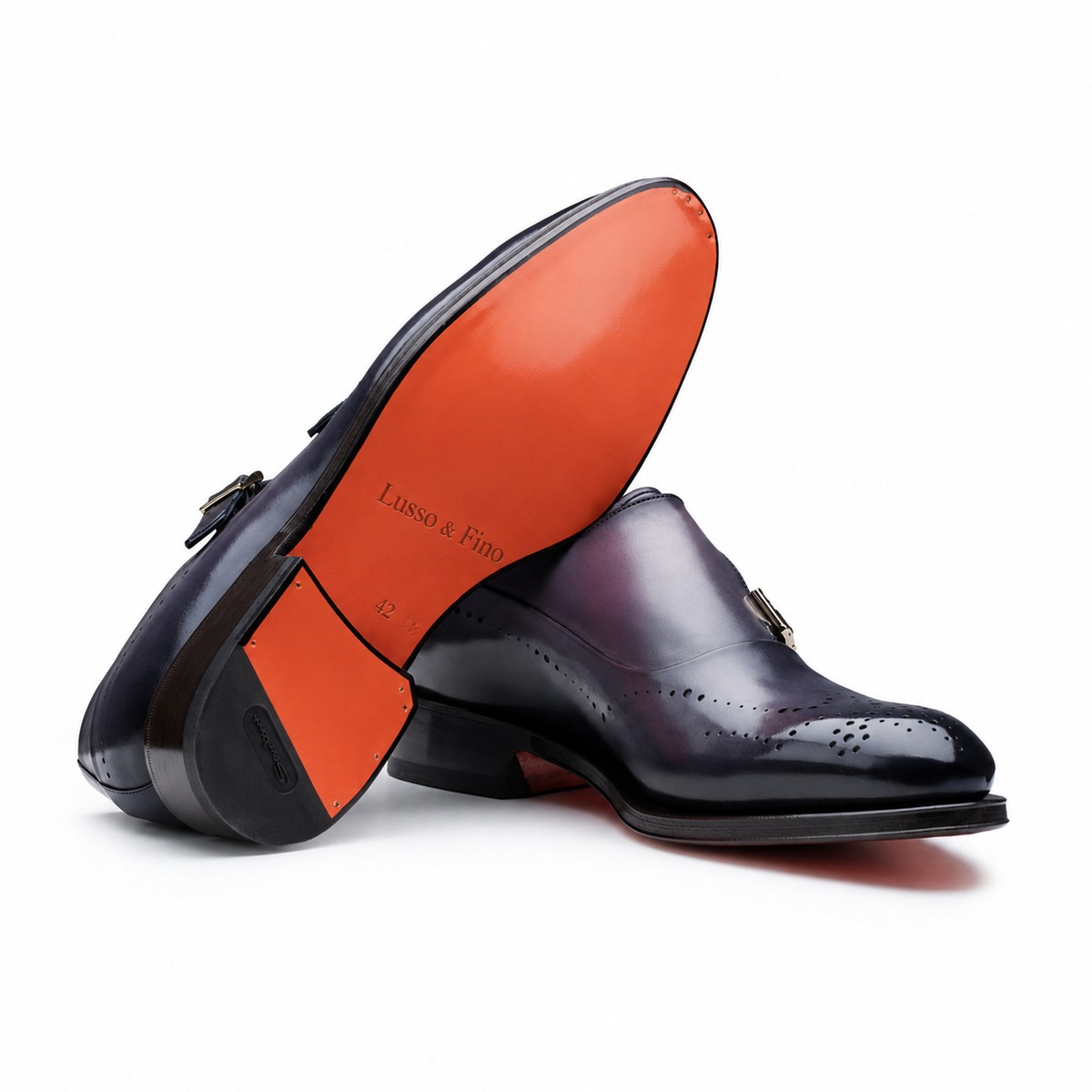 The Midnight Navy Brogued Double-Monk Strap