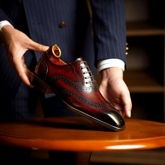 Lusso & FINO | Men's Bordeaux Hand - Patina Wingtips Oxford Shoes