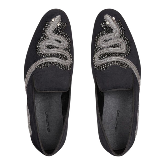 Lusso & FINO “Serpente Noire” Beaded Velvet Loafers