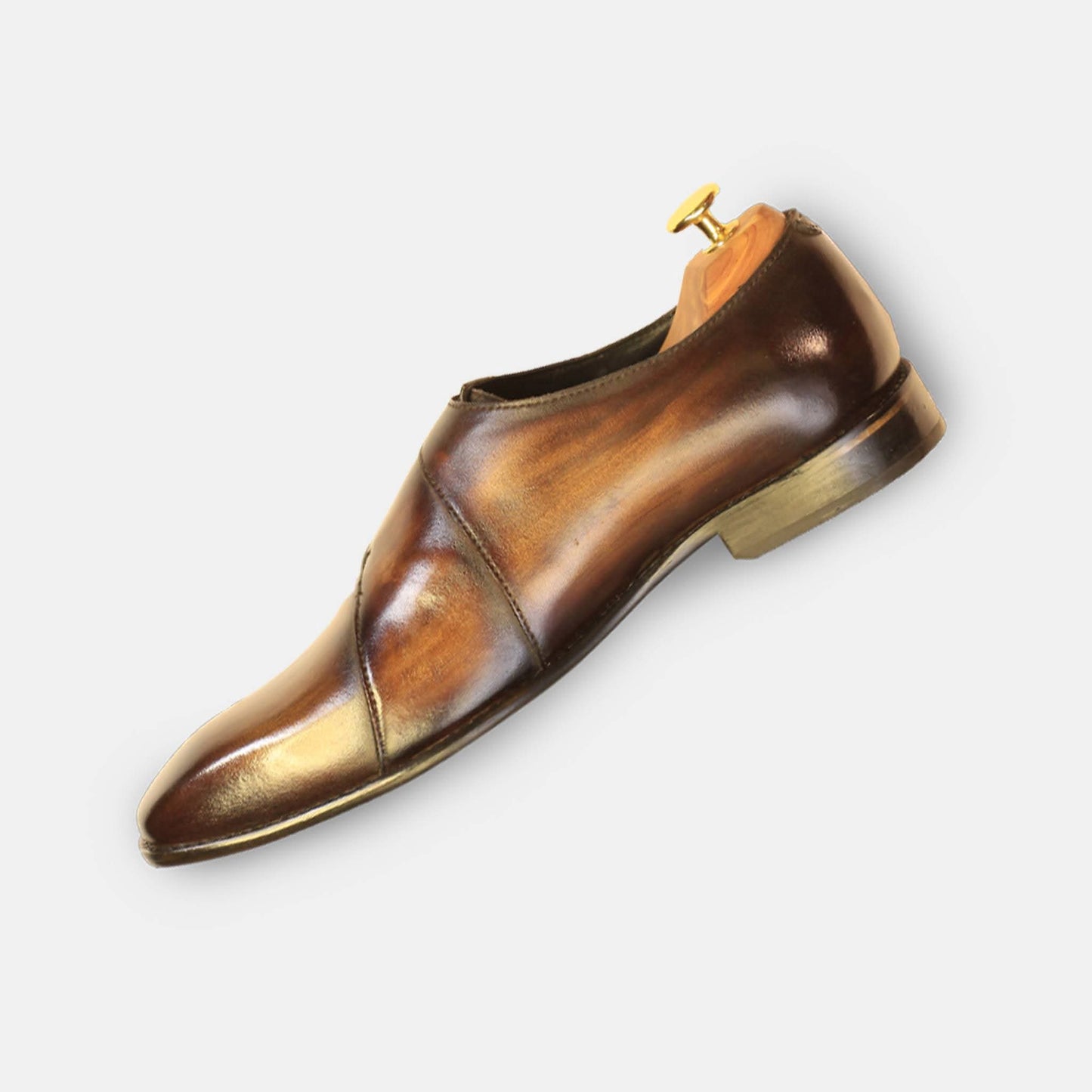 Wooden Brown Double Monk Strap Formal Leather Shoe For Men