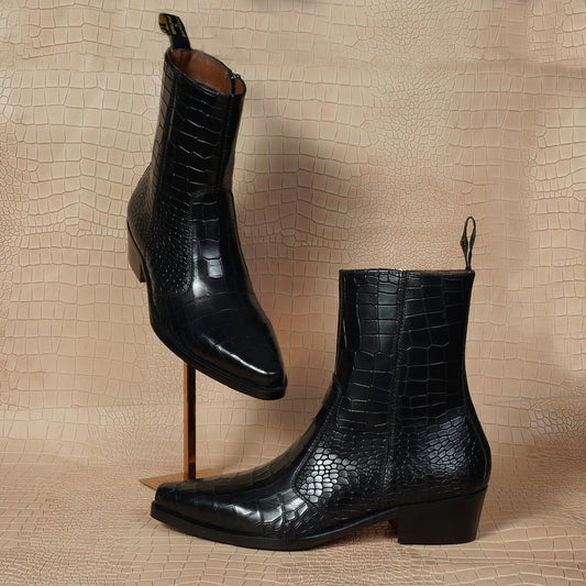 Lusso | Fino Midnight Croc Elegance Boot For Men's