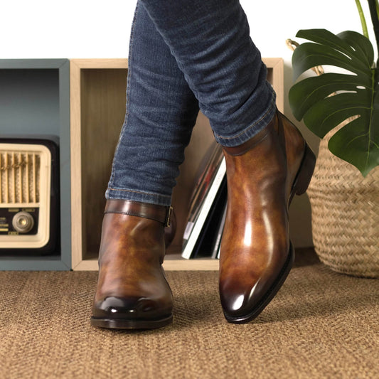Lusso | FINO Brown Hand- Painted Patina Jodhpuri Boot