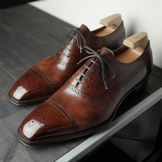 Lusso & FINO | Tan / Black Leather Brouge Wingtip Oxford