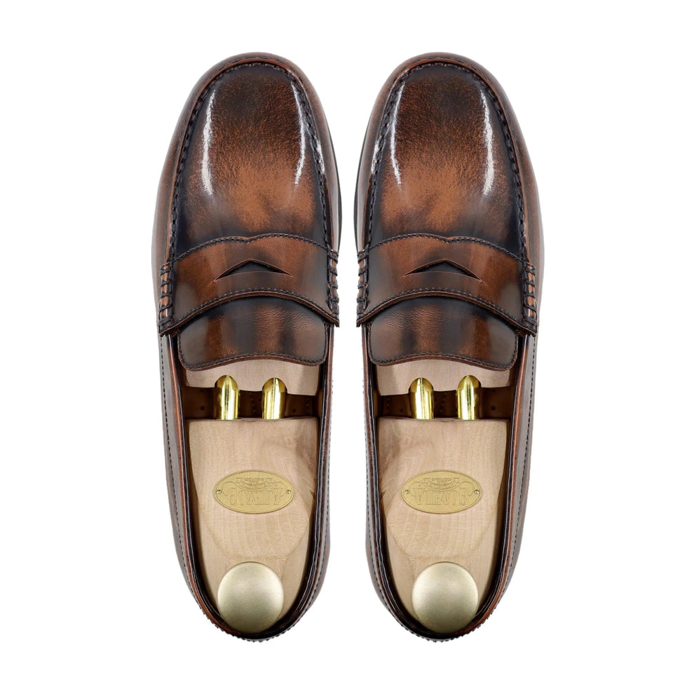 Lusso| FINO  MILANO Men's Crust Leather Loafers in Rich Patina Brown.