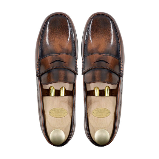 Lusso| FINO  MILANO Men's Crust Leather Loafers in Rich Patina Brown.