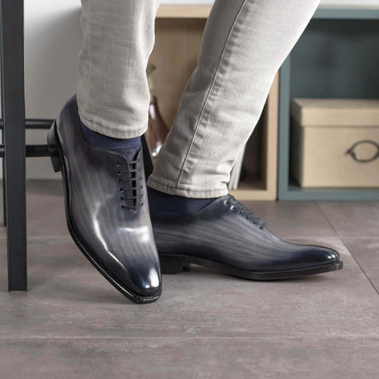 Lusso & FINO | Bespoke Grey Patina  Wholecut Oxford Shoe For Men's