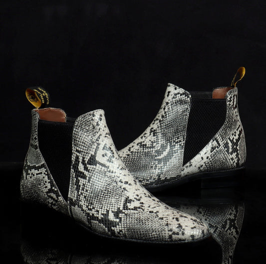 Lusso | Fino Serpent Skin Silver Eclipse Chelsea Boot