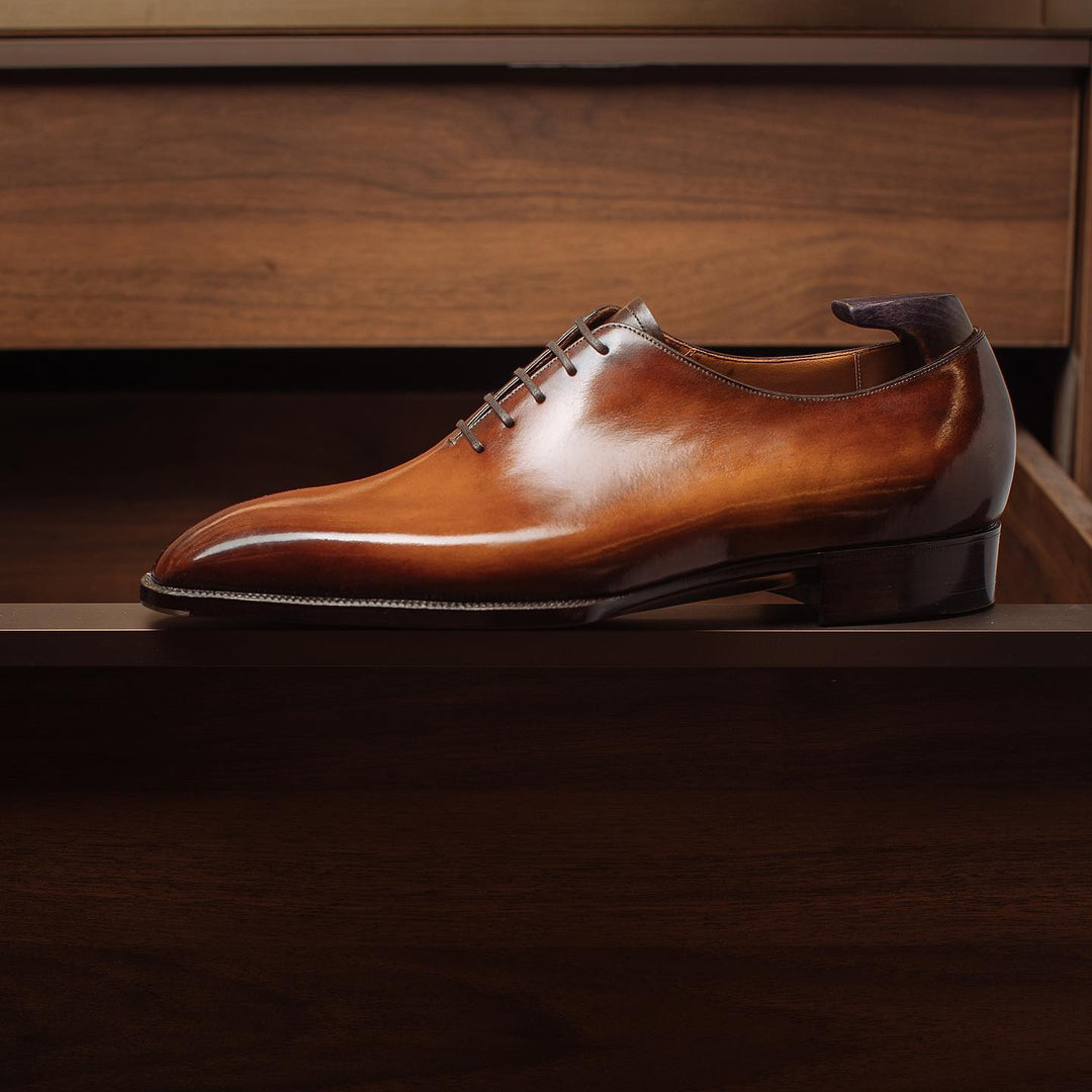 Lusso | FINO Tan Leather Wholecut Lace-up Oxford Shoes For Men's