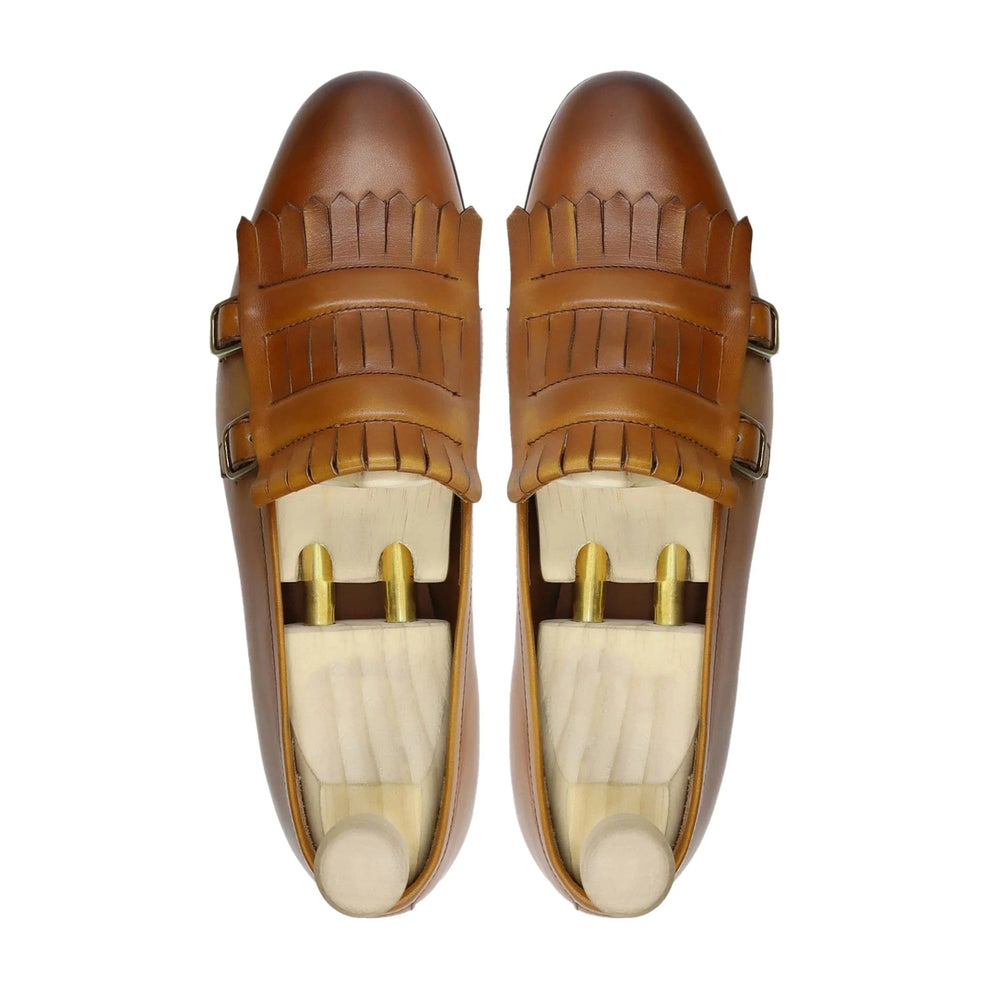 Lusso | FINO  DOPPIO Men's Tan Leather Double Monk Strap Loafers