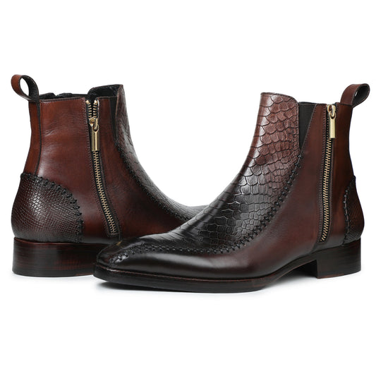 Lusso | FINO Crimson Serpent Regal Side-Zip Boots For Men's