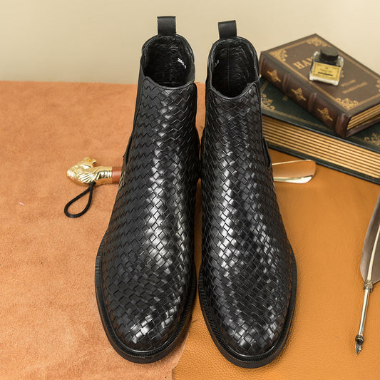 Lusso | Fino The Black Weave Chelsea Boots For Men's
