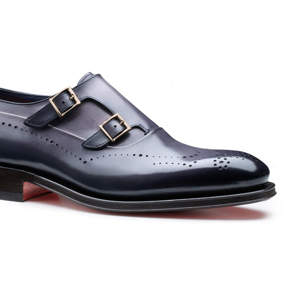 The Midnight Navy Brogued Double-Monk Strap