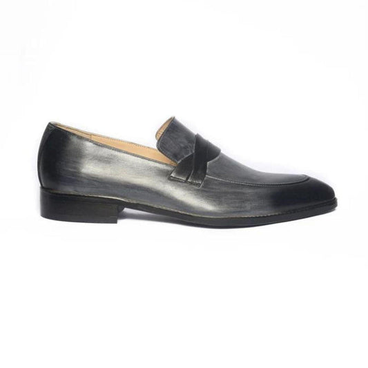Lusso|FINO  ROMANO Men’s Sleek Grey Slip-On Leather Loafers
