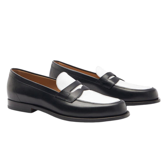 Lusso | FINO Men's Black & White leather Penny Loafer.