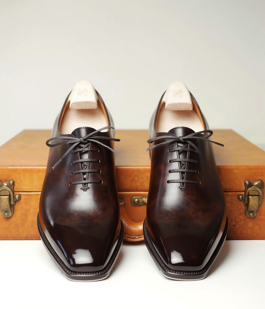 Lusso | FINO  Deep Brown Leather Wholecut Oxford Shoes For Men's