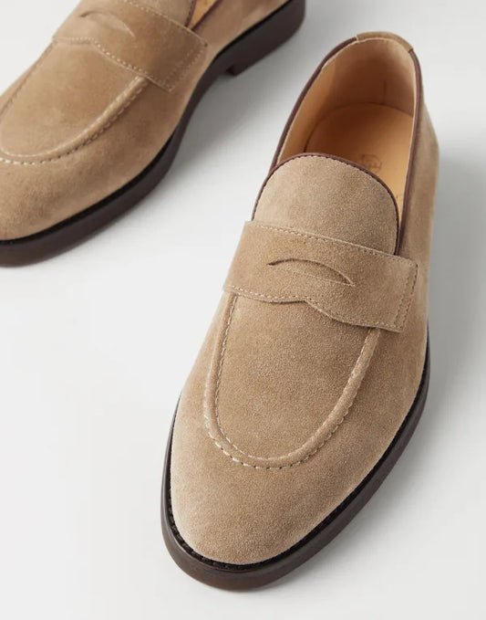 Lusso | FINO Whisper Beige Crescent Penny Loafers