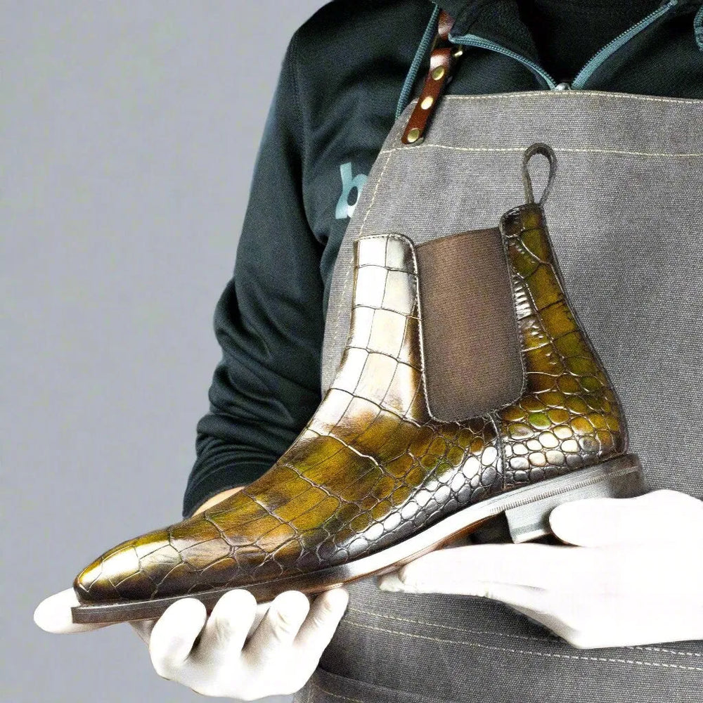 Lusso| Fino Majestic Amethyst Croc Chelsea Boot For Men's