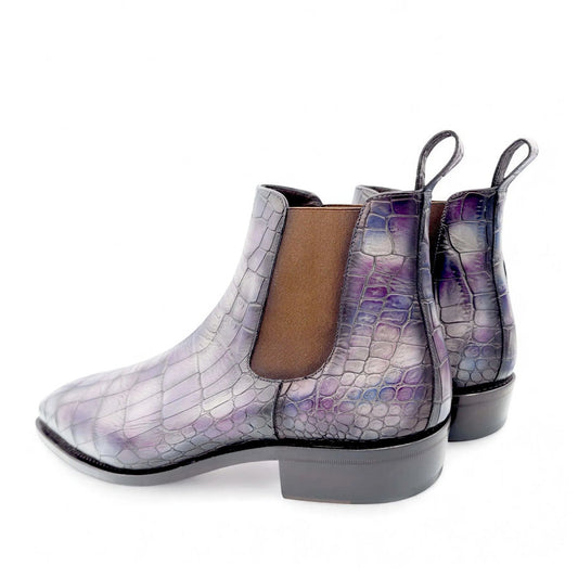 Lusso | Fino Royal Eclipse Amethyst Croc Chelsea For Men's