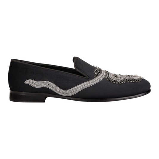 Lusso & FINO “Serpente Noire” Beaded Velvet Loafers